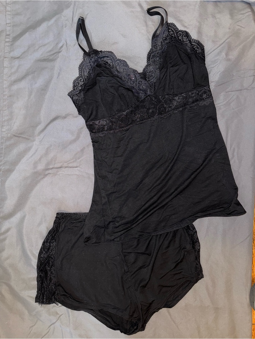 Black Lace Trim Camisole & Shorts Sleep Set - Women Intimates